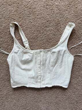 Lone Star White Denim Smocked-Back Corset Crop Top